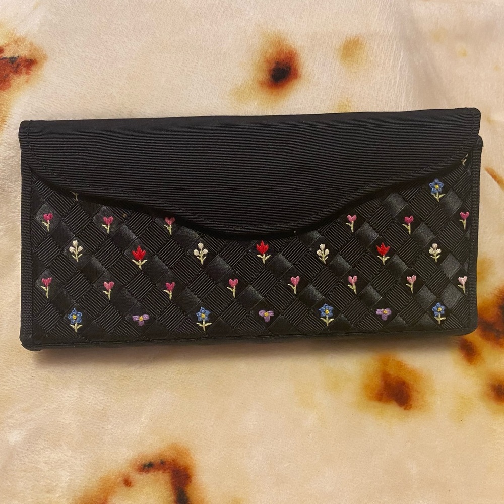 Lulu Guinness black with flowers clutch bag